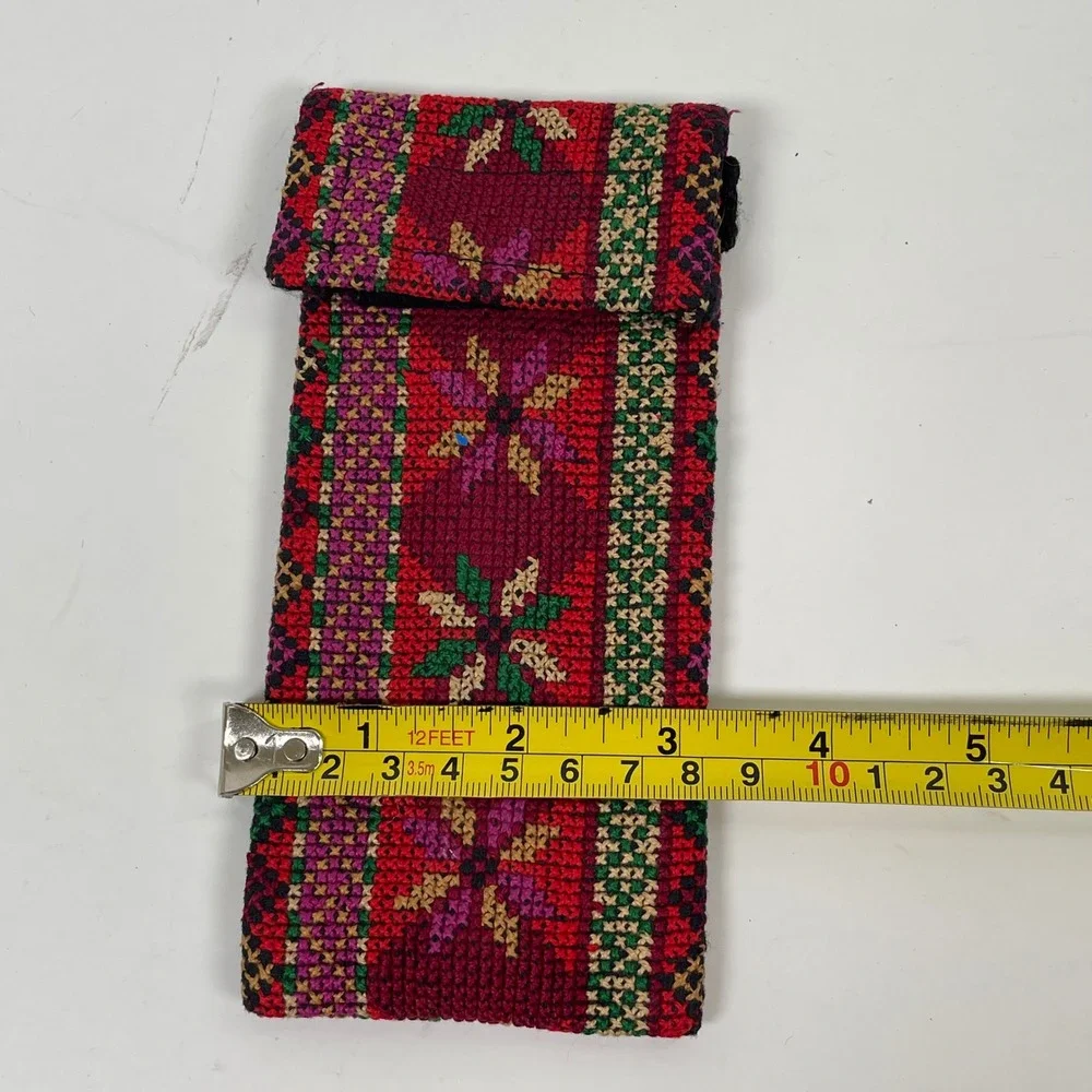 Vintage Needlepoint Floral Eyeglass Case Pouch Red Multi Cross Stitch Boho